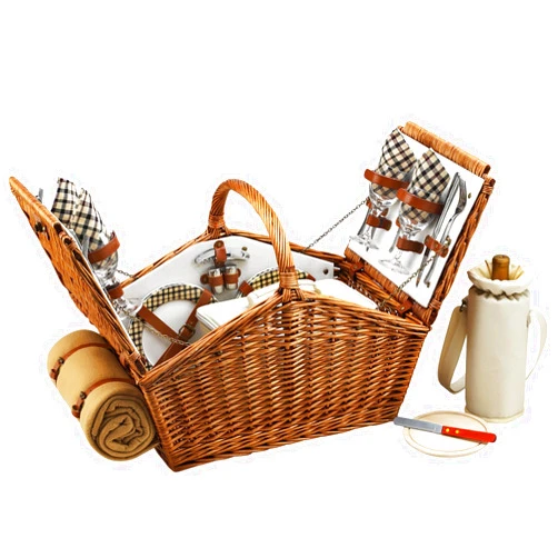 GIFTS PLAZA (D) Huntsman Picnic Basket for 4 with Blanket Picnic Bag (Brown)