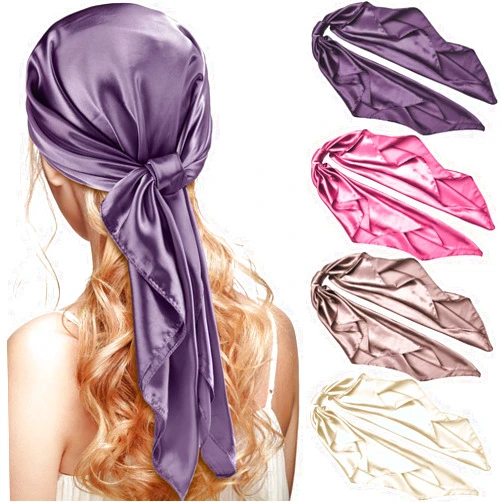 Syhood 4 Pcs 35 Inch Head Satin Large Bandana Satin Scarves Head Scarf for Women's Hair Square Scarf