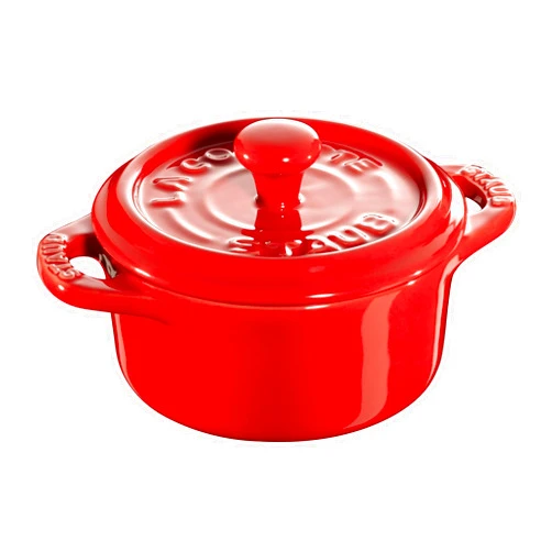 STAUB Ceramics Dutch Oven 3-piece Mini Round Cocotte, Cherry
