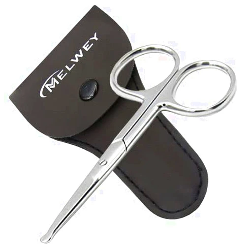 MELWEY Rounded Stainless Steel Small Facial Hair Scissors, 3.7 Inches - Rounded Tip Scissors for Nose Hair, Mustache, Beard, Eyebrows, Eyelashes & Baby Nails