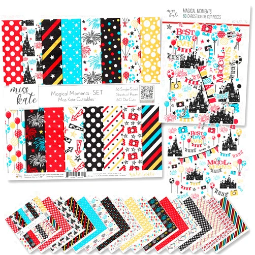 Miss Kate Cuttables Die Cuts & Paper Set - Magical Moments - for Disneyland Walt Disney World Castle Mickey Mouse Cruise Princess - 16 Sheets of 12x12 Single-Sided Paper & 60 Matching Die Cuts