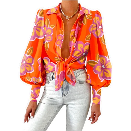 BTFBM Women Fashion Button Down Shirts Lapel V Neck Printed Solid Boho Long Sleeve Blouses Dressy Casual Summer Fall Top
