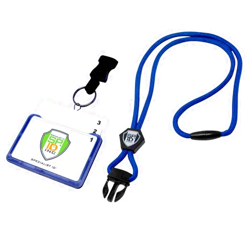 Specialist ID Horizontal 3 Card Badge Holder & Heavy Duty Lanyard with Breakaway Clip and Key Ring - Hard Plastic Rigid Name Tag Protector - Top Load for Three Badges - Clear Front Window