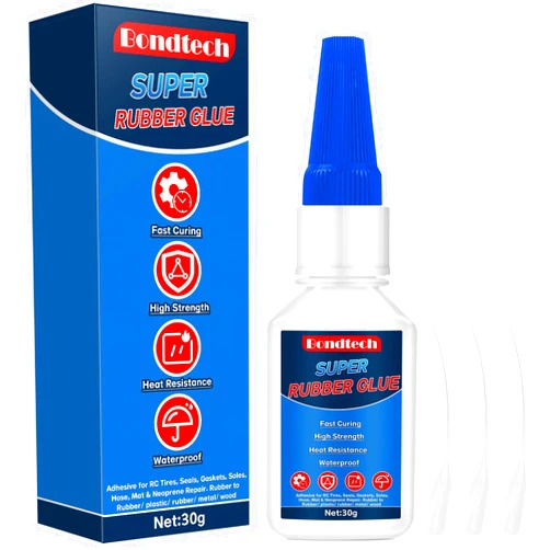 Bondtech Rubber Glue 30 g, Super Glue for Rubber, Clear Instant Adhesive for Tire, Shoes, Belt, Soles, Hose, Mat & Neoprene Repair and More, Waterproof, Heat-Resistant