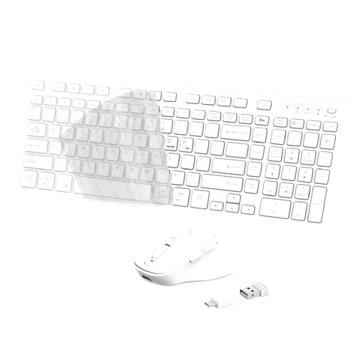 FENIFOX Wireless Keyboard Mouse Combo, USB Type C Rechargeable Slim Silent White Compact Full-Size Keyboard with Number Pad for Windows and macOS, PC/Computer/Laptop