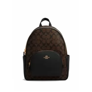 Coach Women's Court Backpack In Signature Canvas (Brown - Black) Brown/Black
