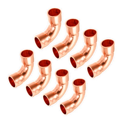 MECCANIXITY 90 Degrees Elbow Copper Pipe Fitting Brazing Connection 1/4 Inch ID for HVAC Cooling Equipment, Pack of 8