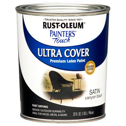 Rust-Oleum 1 qt 267332 Canyon Black Painters Touch 2X Ultra Cover Premium Latex Paint, Satin