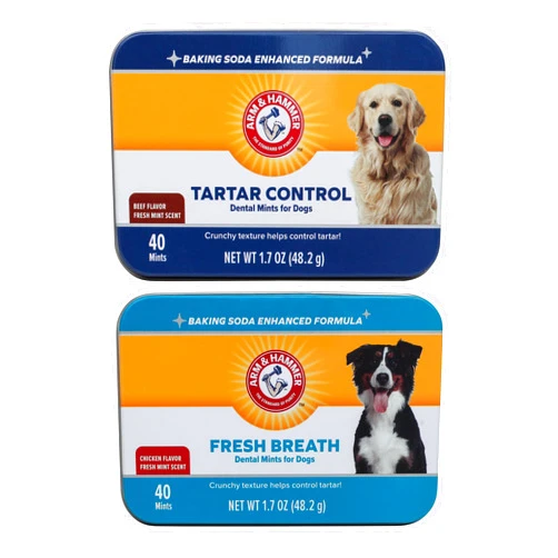 Arm & Hammer Dental Mints Bundle for Dogs - Tartar Control (Beef Flavor) & Fresh Breath (Chicken Flavor) - Helps Reduce Plaque, Tartar, and Doggie Breath Without Brushing, 40 Count Each
