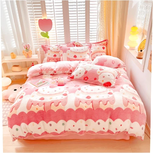MorroMorn Pink Duvet Cover Queen, Cream Cake Kawaii Bedding Sets, Fluffy Comforter Covers Set, Down Alternative Blanket Ultra Soft Cute for Girls Kids Teen Women Full Double Size