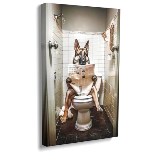 Reateforin Funny German Shepherd Dog Reading Newspaper on Toilet Wall Art - Aesthetic Poster for Bathroom Decor - Cute Animal Pictures - Gifts for Dog Lovers 12