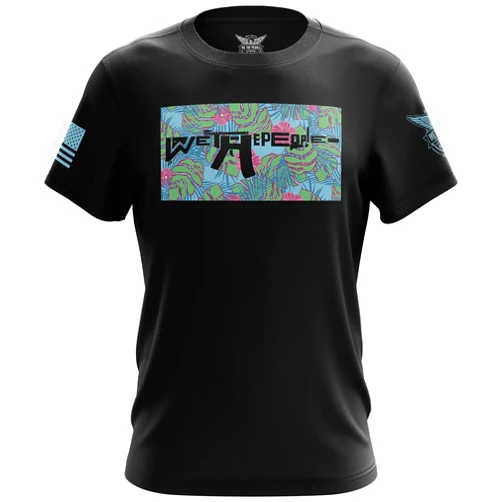 We The People Holsters - Tropical Freedom - Round Neck T Shirt - Men's Short Sleeve T Shirt - Pro America Logo - American Flag Patriotic Shirt - Black - L