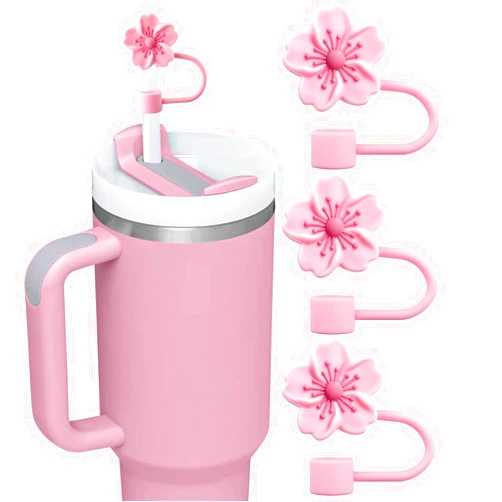Vrbort Straw Toppers Flower Straw Cover Cap for Stanley Cup, Compatible with Pink Stanley Cup 40 Oz Tumbler(Pink)
