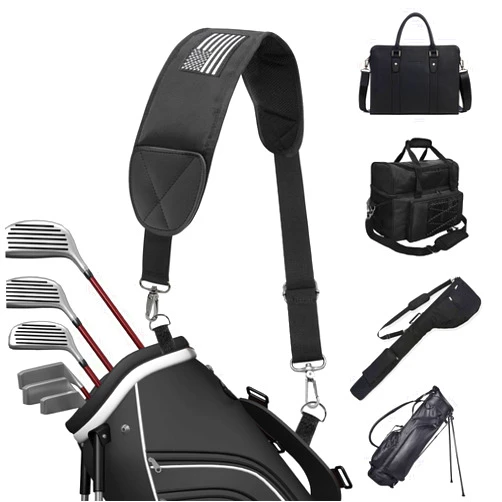 BAIRBRE Golf Bag Strap Replacement Golf Bag Shoulder Strap Adjustable Single Padded Shoulder Strap Waterproof Golf Bag Backpack Straps Black