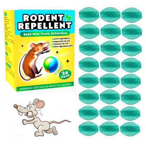 LEAFTHUMB Rodent Repellent, 24Pcs Peppermint Oil Natural Ingredients Mouse Repellent Balls Safe for Kids & Pets Car/RV/Boat/Garage/Shed/Cabin
