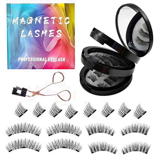 Gemonad Magnetic Eyelashes Without Eyeliner, Reusable Magnetic Eyelash Kit Dual Magnetic Eyelashes Dual Magnetic Lashes, Magnetic Eyelashes Natural Look Natural and Bushy (16pcs-4pairs）, 16Pieces