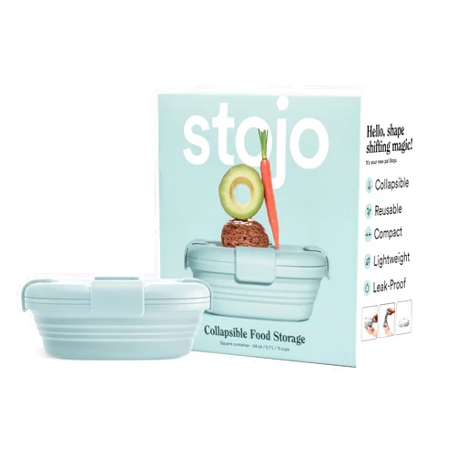 STOJO Collapsible Sandwich Box - Aquamarine, 24oz - Reusable Food Storage Container - To-Go Travel Silicone Bowl for Hot and Cold Food - for Meal Prep, Lunch, Camping and Hiking - Dishwasher Safe
