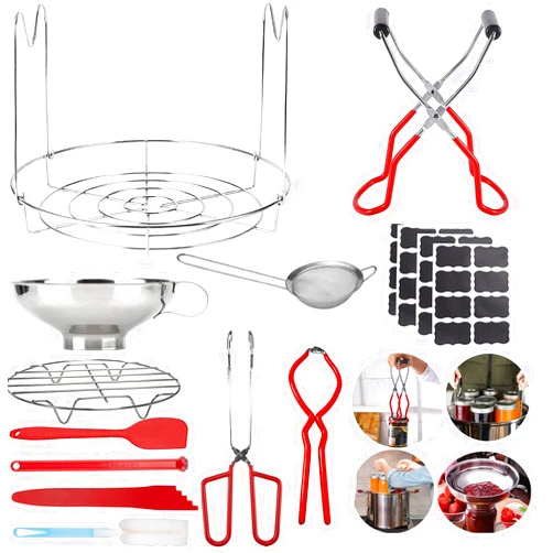 Z-synka 44PCS Canning Supplies Kit,Canning Essentials Set,12in Canning Rack,Canning Jar Lifter,Canning Funnel and Tongs,Jar Wrench,Mesh Strainer,Steaming Rack,Pickling Kit for Beginne