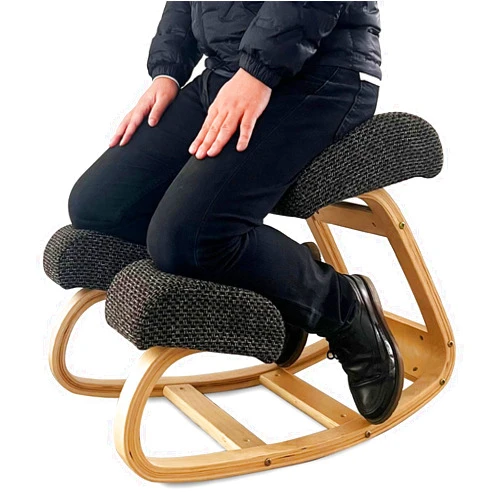 Fremskre Kneeling Chair - Ergonomic Desk Chair for Office, Posture Chair Improve Your Posture, Angled Rocking Stool, Solid Wood Knee Chair with High-Resilience Foam Seat Cushions (Black)
