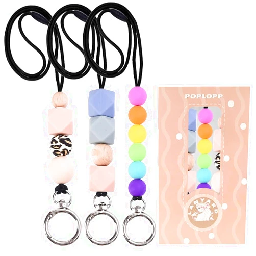 POPLOPP 3PCS Teacher Lanyards for ID Badges and Keys, Cute Silicone Beaded Lanyard for Women Nurse Employees Students