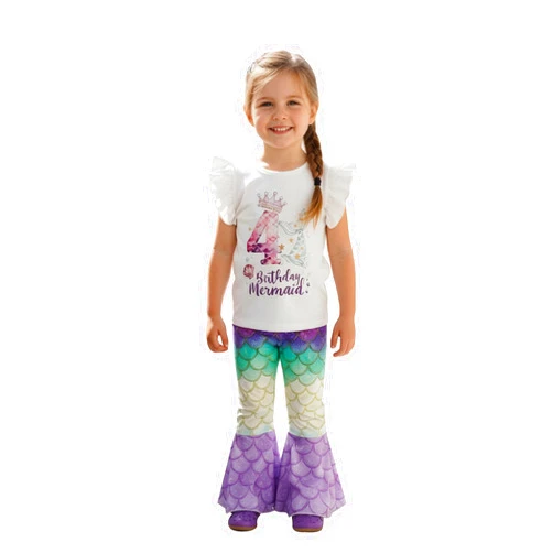 Honganda Toddler Baby Girl Birthday Mermaid Outfit 2nd 3rd 4th T-shirt Top with Mermaid Pants Summer Cake Smash Clothes Set