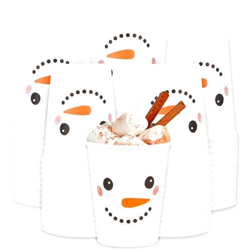 Whaline 50Pcs Winter Snowman Disposable Paper Cups Cute Snowman White Paper Cups Winter Xmas Party Cups for Juice Office Hot Cold Beverage Drinks Seasonal Holiday Party Supplies, 9oz