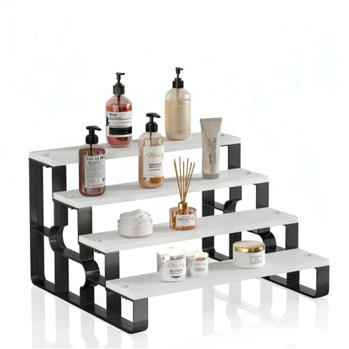 USHARP Perfume Stand for Men,4 Tier Cologne Organizer,Cologne Stands for Dresser Deco,Wooden Shelf Display Risers for Bathroom,Bedroom,Kitchen,Makeup,Figures,Cupcake,Dessert, (White,Width=14