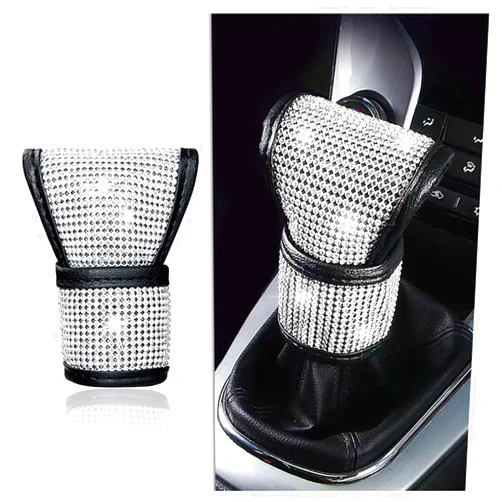 Aokdom Crystal Auto Gear Shift Cover Bling Car Accessories,Universal Car Knob Gear Stick Protector from Scratching with Rhinestone Covers Car Decor Accessories for Women(Bling-003)