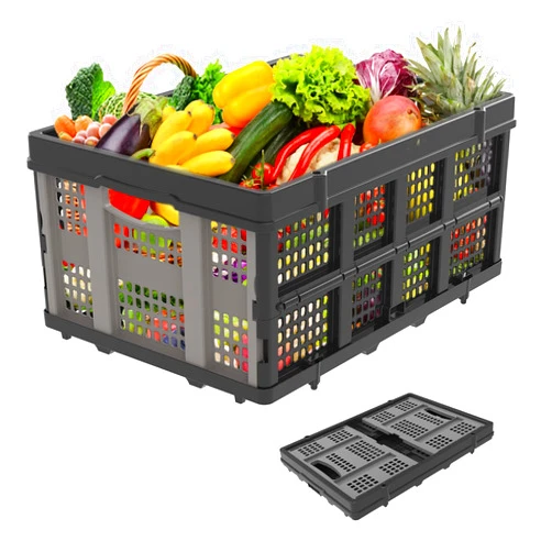 Hengriacly Plastic Storage Basket 50L, Foldable Storage Bin Organizer, Collapsible Milk Crates Heavy Duty Transit Storage, Hand Trucks Stackable Folding Crate Plastic Folding Baskets for Farm Home