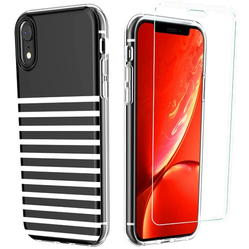 Sephonie Striped Case and 9H Tempered Glass Screen Protector for iPhone XR (6.1
