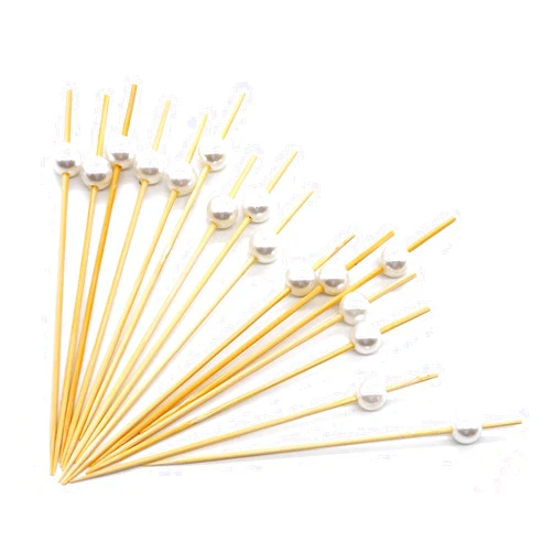 PuTwo Cocktail Toothpicks 300 Counts Cocktail Picks Handmade Natural Bamboo Cocktail Sticks Eco-Friendly Appetizer Skewers for Cocktail Appetizers Fruits Dessert - White Pearls