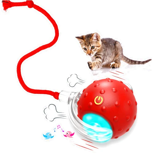 Giociv Cat Toys Interactive with Motion Activated & Chirping, Rolling Super Fast on Carpet Happy Party Game with Kittens - Red