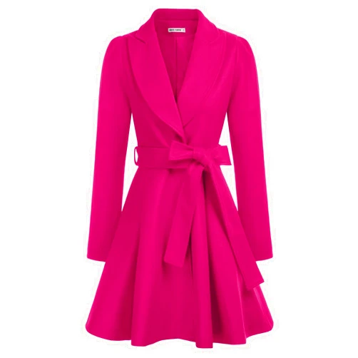 GRACE KARIN Women's Notch Lapel Long Puff Sleeve a Line Pea Coat with Self Tie Belt