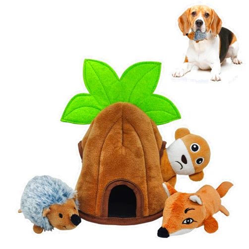 Qiiiiian Squeaky Dog Toys, Stuffed Large Dog Toys to Keep Them Busy, Interactive Plush Chew Toys with Crinkle Paper, Tough Pet Animal Toys for Small Medium Large (4 Pack)