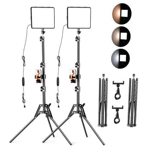 ALTSON 2 Packs Video Light Kit, LED Studio Light, 2700-6500K Dimmable Photography Lighting Kit with Tripod Stand&Phone Holder, 12