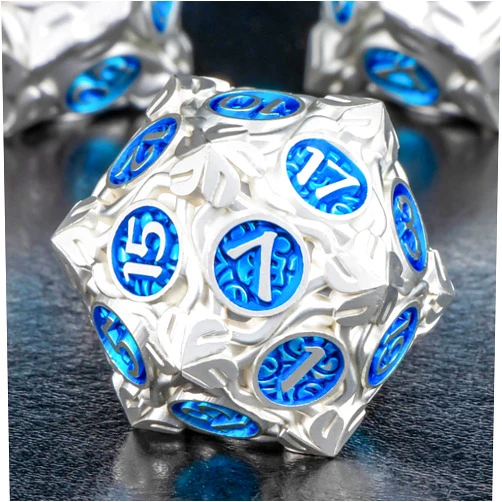 KERWELLSI Metal DND Dice Set D&D, 7Pcs Nature Vines Leaf Dungeons and Dragons Role Playing Dice with Gift Box, Silver Blue Polyhedral Handmade RPG D and D Game Dice D20 D12 D10 D8 D6 D4