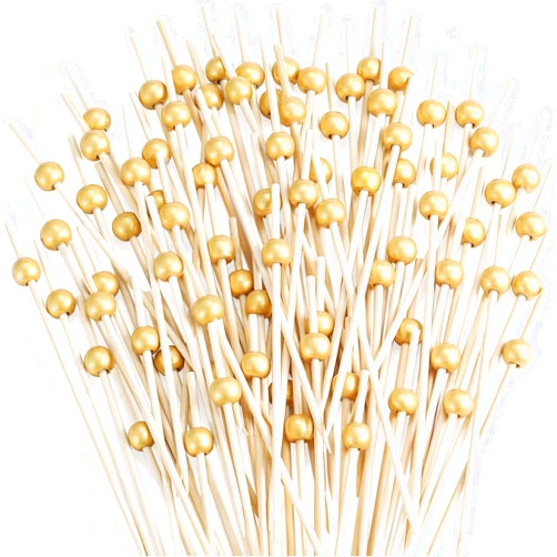 CockStixs 200 Pcs Cocktail Picks, 4.7 Inch Toothpicks for Appetizers, Bamboo Cocktail Sticks Skewers for Drinks, Desserts, Charcuterie, Wedding Party Fancy Toothpicks, Gold Pearl Mini Food Picks Decorative