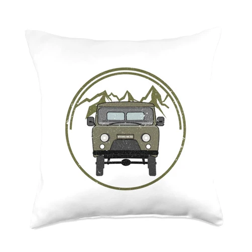 UAZ Buchanka 452 Offroad Minivan Geländewagen Buchanka UAZ 452 Off-Road 4x4 Minivan Camping Throw Pillow, 18x18, Multicolor