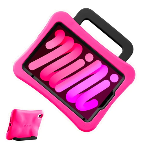 LeiJue Kids Case for iPad Mini 7 (A17 Pro) 2024 /iPad Mini6 2021, Light Weight Heavy Duty/Shockproof/Drop Proof with Handle/Kickstand, Child Friendly Cover for iPad Mini 7th/6th Gen 8.3inch (Hot Pink)
