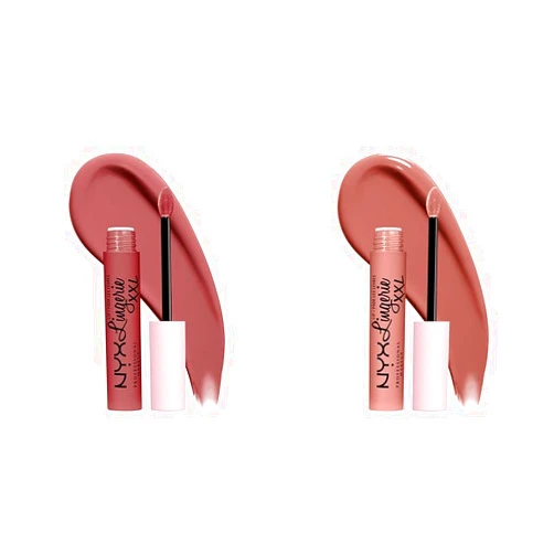 NYX PROFESSIONAL MAKEUP Lip Lingerie XXL Matte Liquid Lipstick Bundle - Strip'd Down (Coral Beige) & Undress'd (Pink Nude)