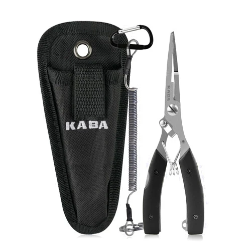kaba Fishing Pliers 6.5” Saltwater Hook Removers Crimper Split Ring Tool Fishing Gear Line Cutters with Safety Lock and Sheath