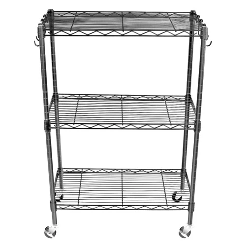 WDT 3-Tier Storage Shelves, Heavy Duty Metal Shelves Wire Rack Shelving Unit, Adjustable Shelf with Wheels for Home Office Garage Kitchen Bathroom, 24