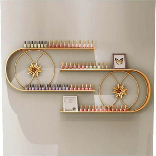 SHUICAO Wall Shelves Floating Shelves U Shaped Nail Polish Rack Stand, Multifunction Nail Polish Bottle Display Cases, Nail Supplies Storage Organizer Salon Wall Rack Holder (Color : Gold)