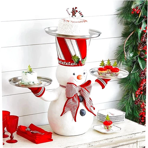 WSND Christmas decoration Santa Butler with Tray, Christmas Snowman Treats Holder, Snowy Day Santa Holding Tray Christmas Decoration, Handpainted Resin Santa Treats Holder,Christmas+Santa+Holder+Snowman