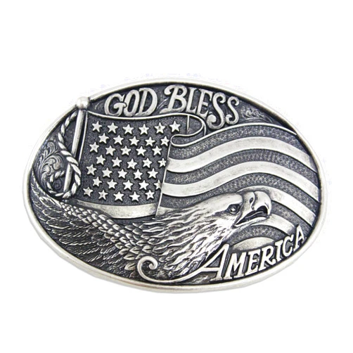 Nocona Boots Nocona Belt Co. Men's Oval Belt Buckle with God Bless America, Antique Silver, 2-1/2