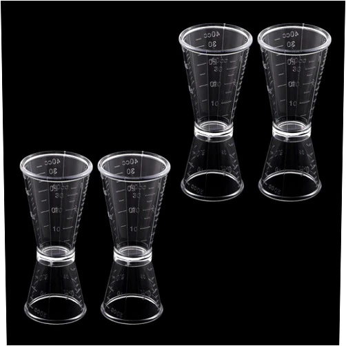 GUEDKIKL 4pcs Double Clear Jigger, Plastic Cocktail Shake Measuring Cup, Scale Cup Beverage Alcohol Measuring Cup Kitchen Bar Tools, 20/40ml Jigger Shot