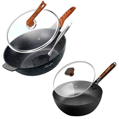 ANEDER 12.5 Inch Skillet / 10 inch Carbon Steel Wok Pan