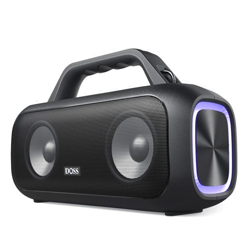 DOSS Extreme Boom S Wireless Portable Bluetooth Speaker with 60W Stereo Sound, Rich Bass, IPX6 Waterproof, 25H Playtime, Power Bank, TWS, LED Lights, Outdoor Speaker for Camping,Beach, Pool-Black