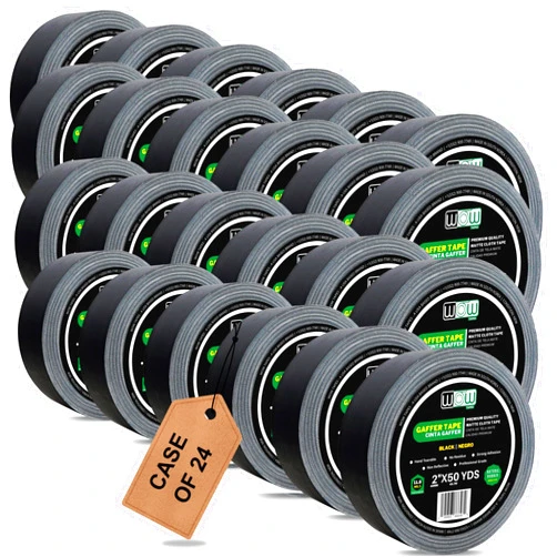 Wow Tapes Wow Gaffers Tape 2 Inch Black - 50 Yards (Case of 24), Residue Free, Non-Reflective & Heavy-Duty - Professional Grade Gaff Tape - Ideal for Photography Backdrop, Cables, Cords & Floor Taping
