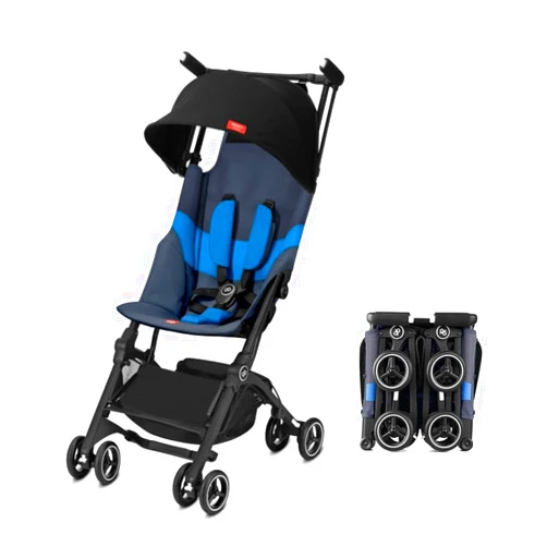gb Pockit+ All-Terrain, Ultra Compact Lightweight Travel Stroller with Canopy and Reclining Seat in Night Blue, 10.6 pounds